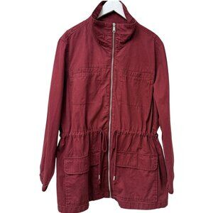 Old Navy Womens Utility Jacket Plus Size 2X Red Cotton Casual Zip Field Coat